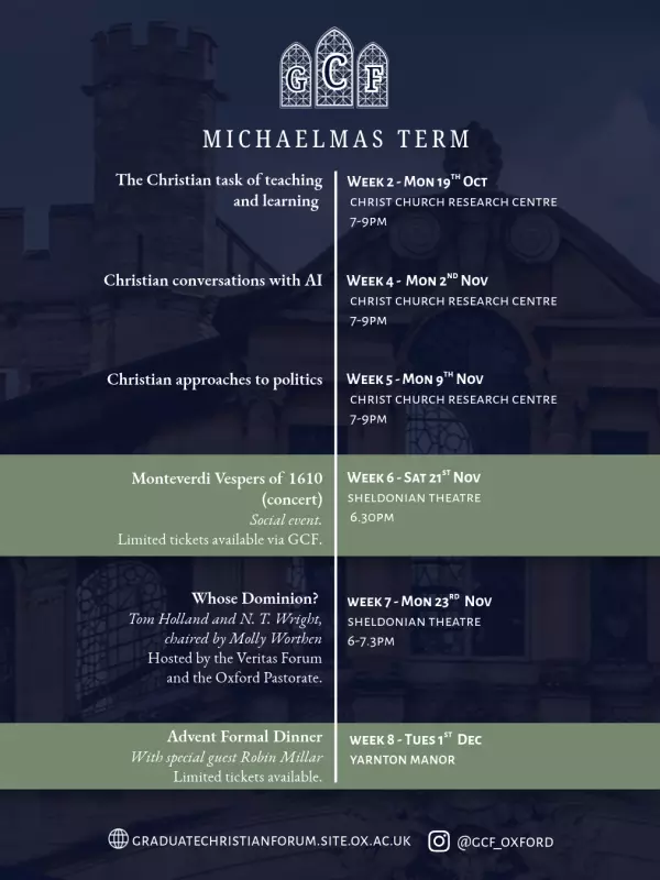Term card for GCF events in Michaelmas